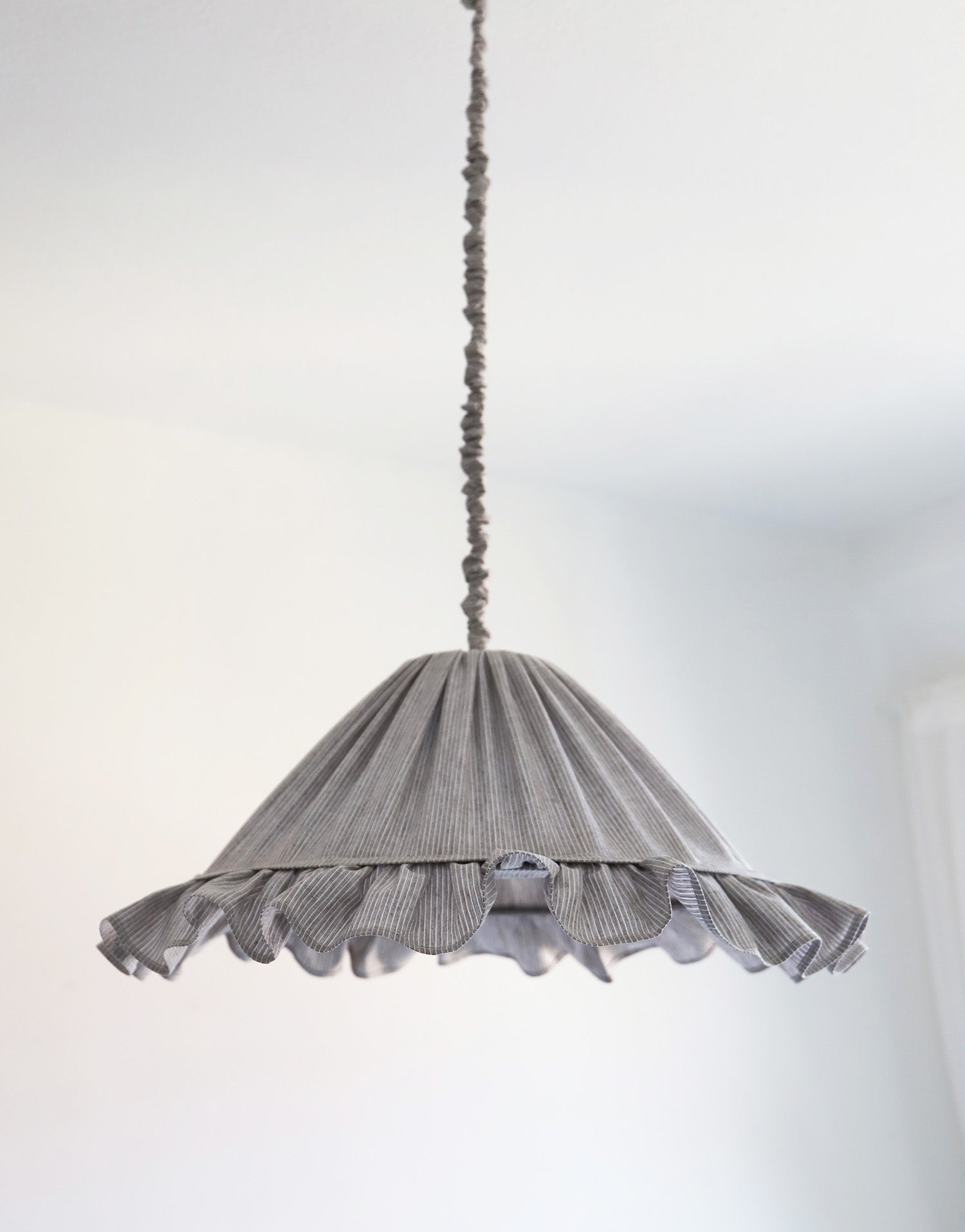 Emilia Pendant Light, Pleated Ruffle Lampshade, Grey Stripes