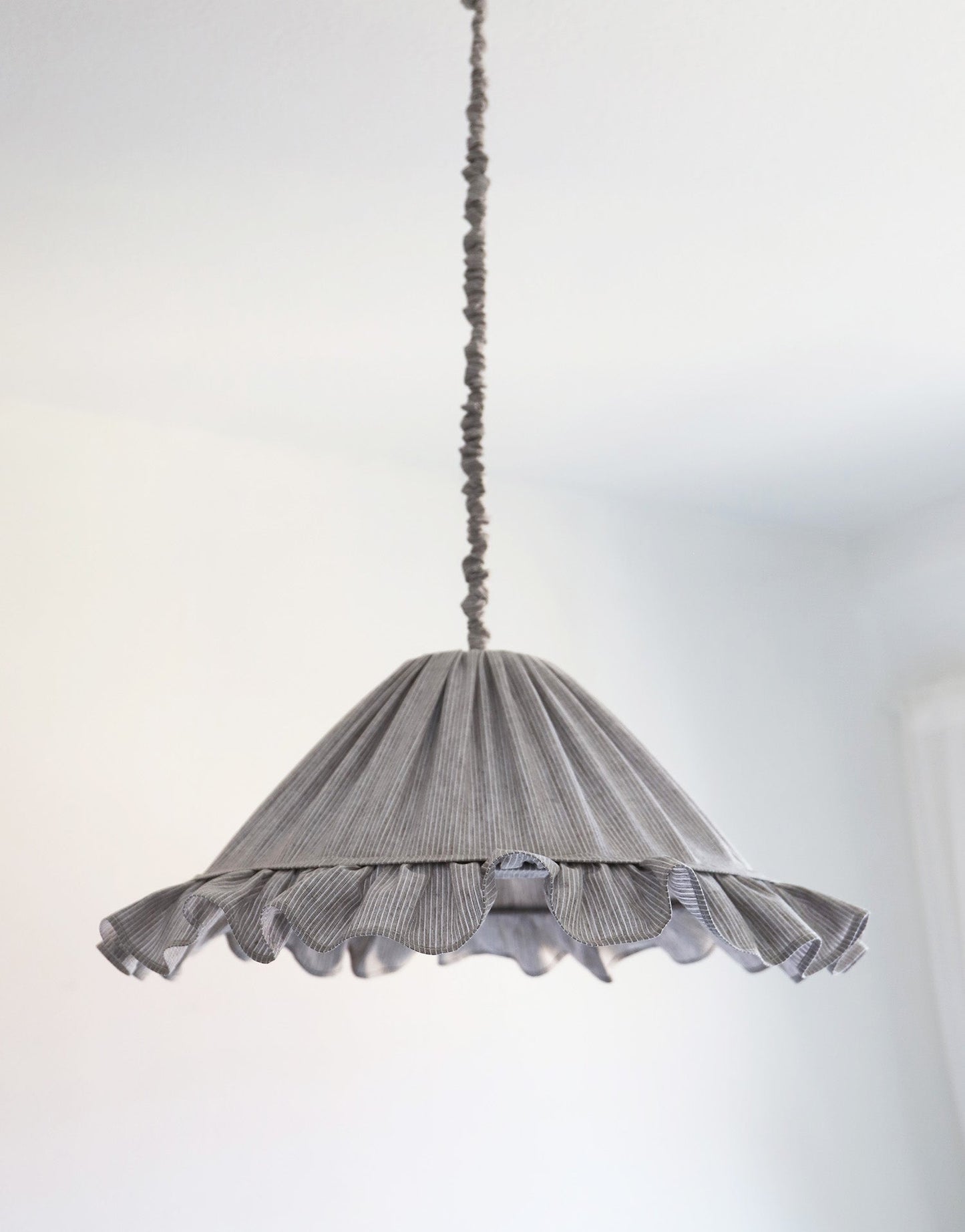 Emilia Pendant Light, Pleated Ruffle Lampshade, Grey Stripes