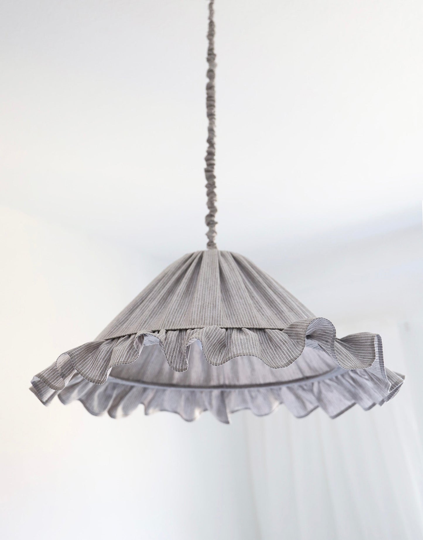 Emilia Pendant Light, Pleated Ruffle Lampshade, Grey Stripes