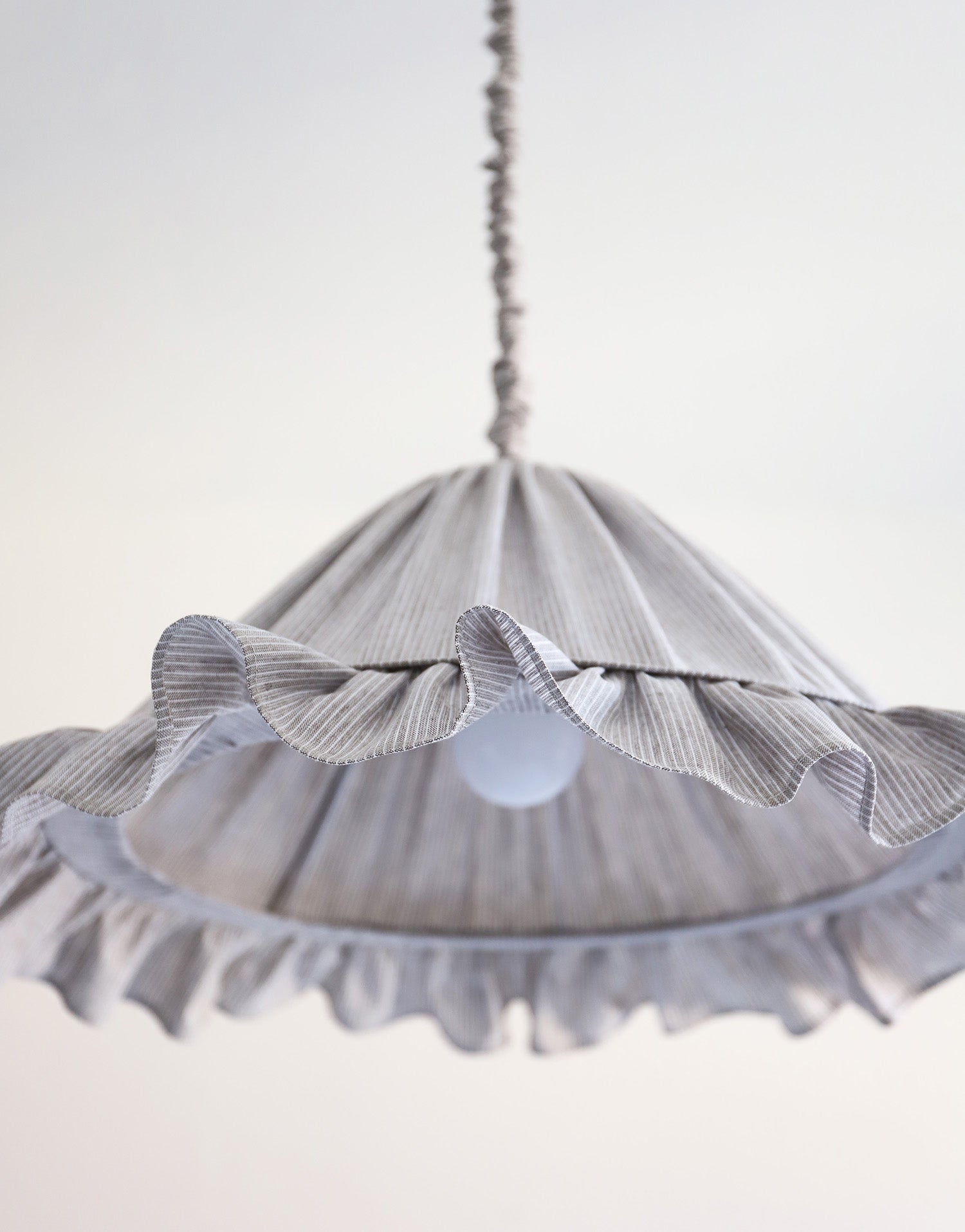 Emilia Pendant Light, Pleated Ruffle Lampshade, Grey Stripes