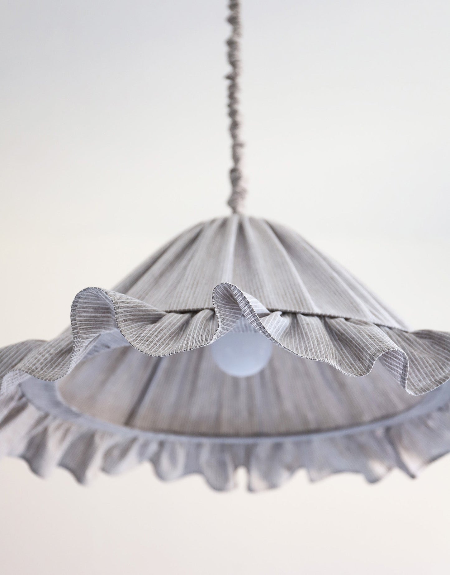 Emilia Pendant Light, Pleated Ruffle Lampshade, Grey Stripes