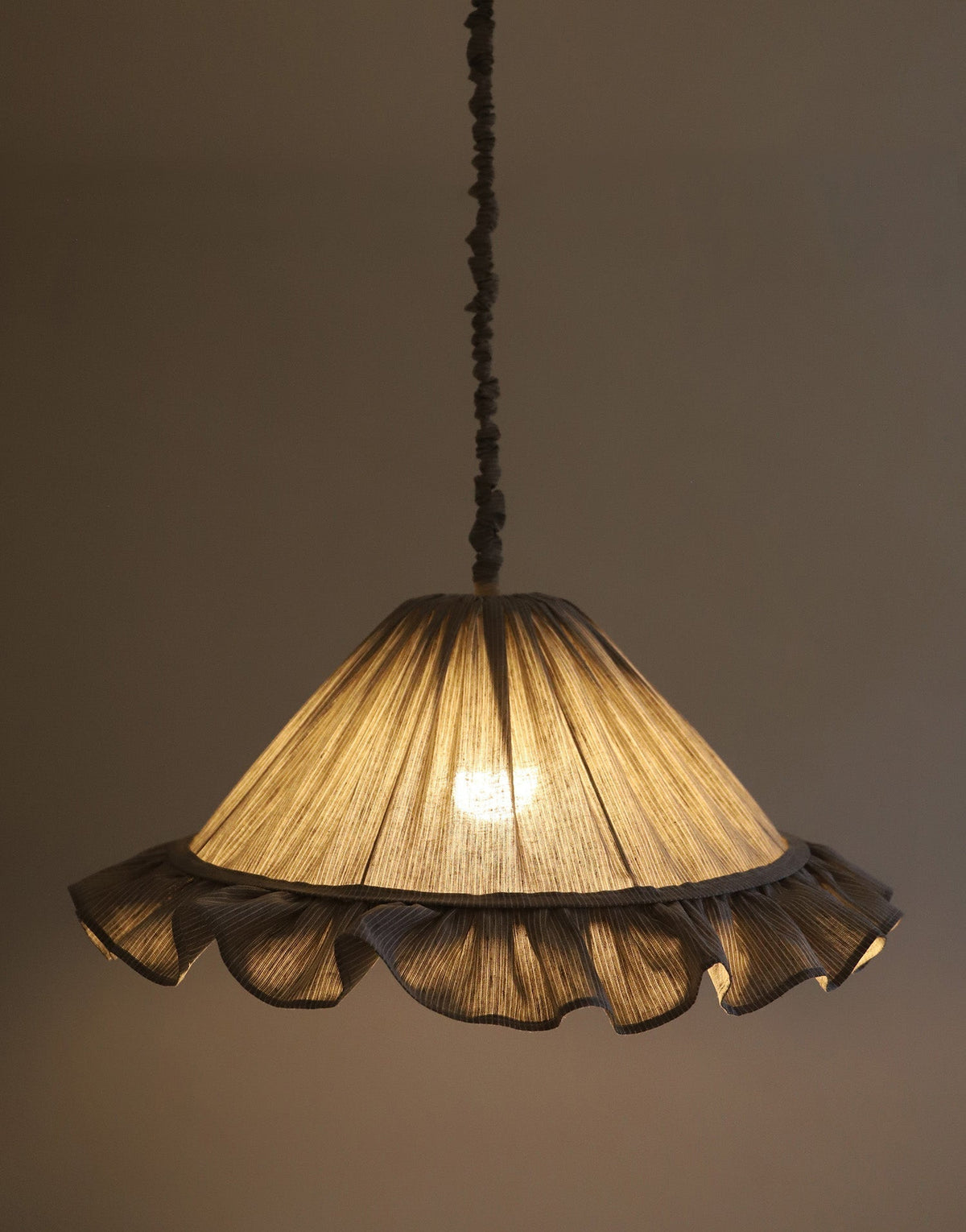 Emilia Pendant Light, Pleated Ruffle Lampshade, Grey Stripes
