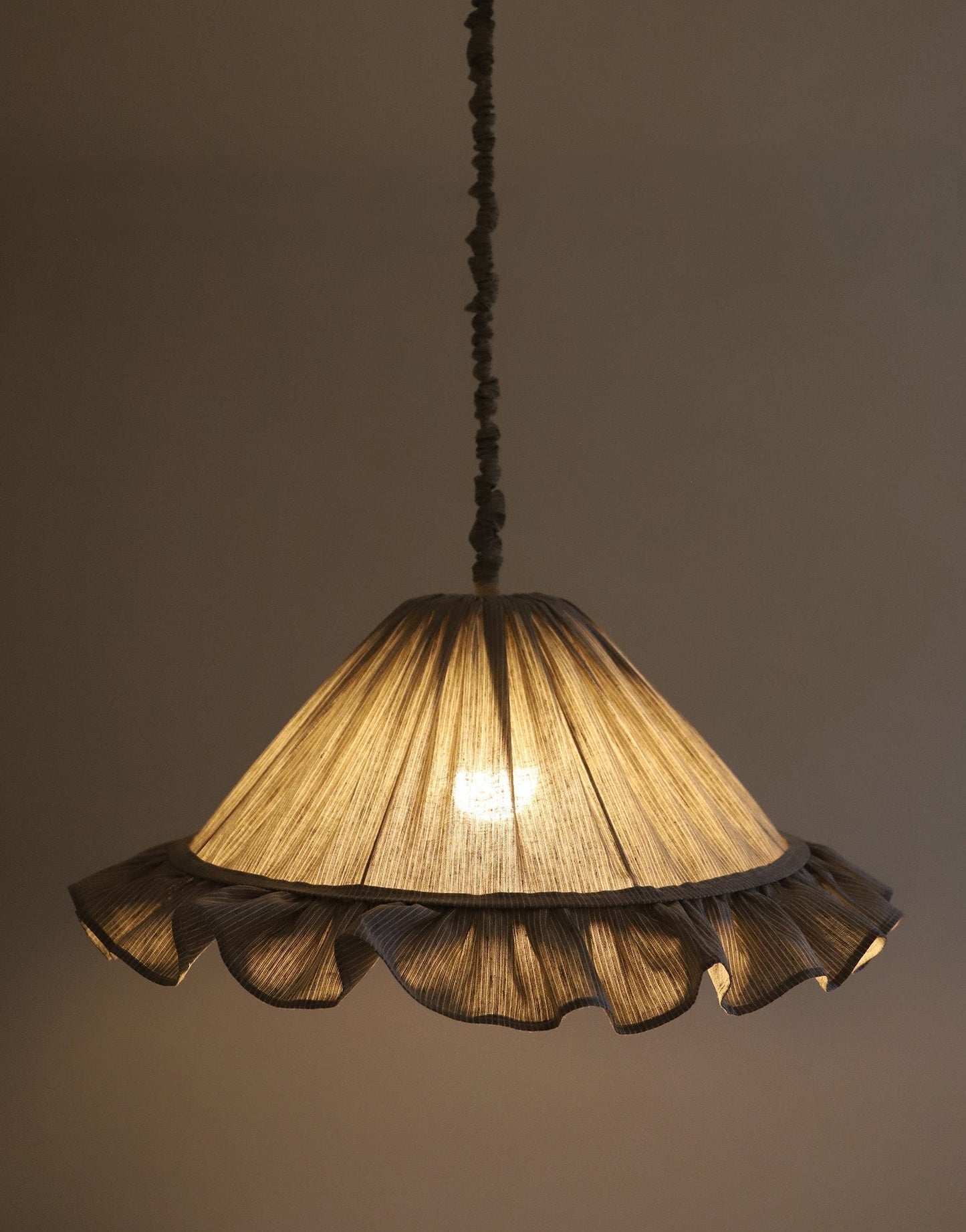 Emilia Pendant Light, Pleated Ruffle Lampshade, Grey Stripes