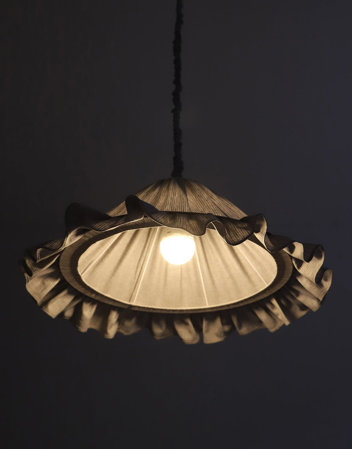 Emilia Pendant Light, Pleated Ruffle Lampshade, Grey Stripes