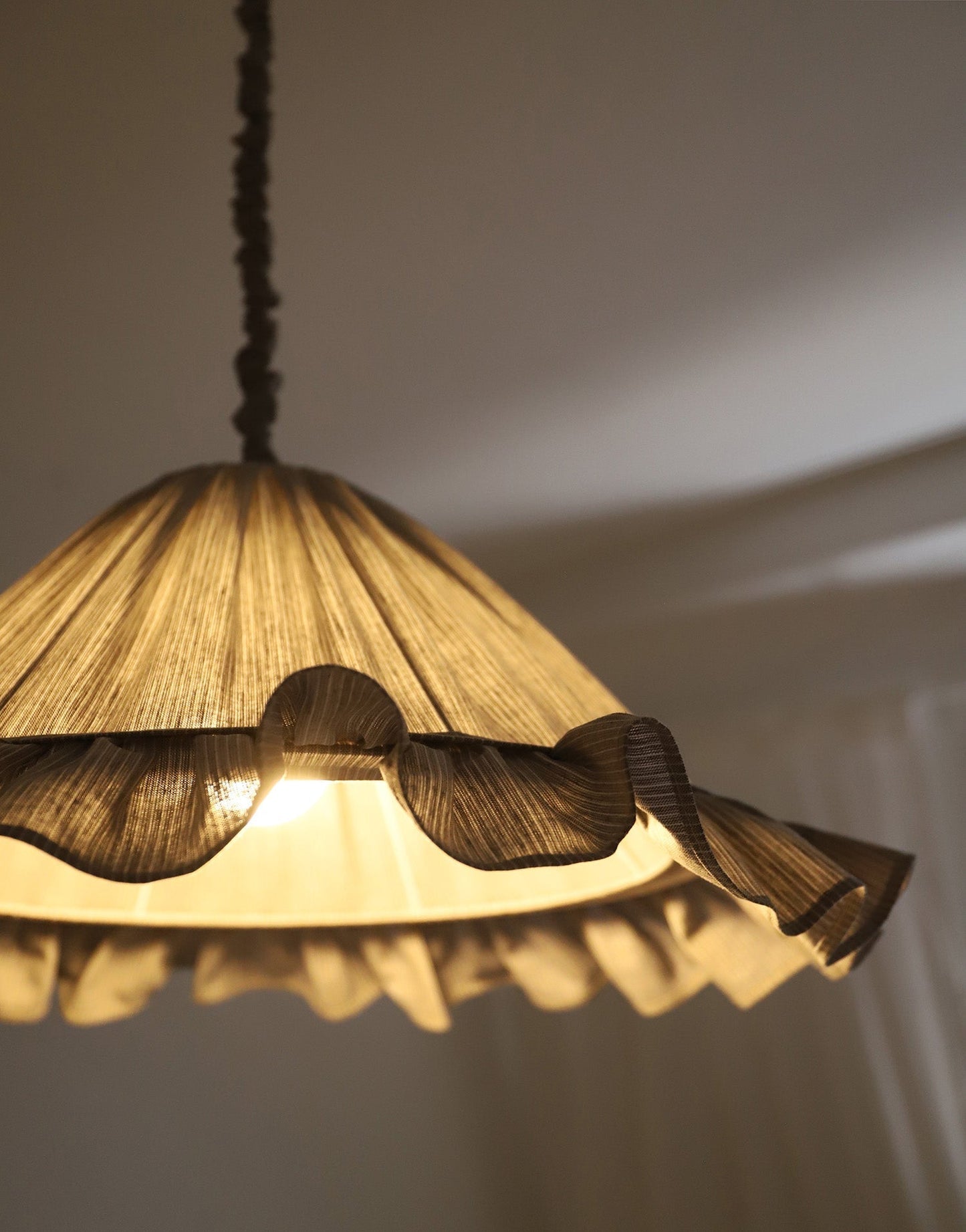 Emilia Pendant Light, Pleated Ruffle Lampshade, Grey Stripes