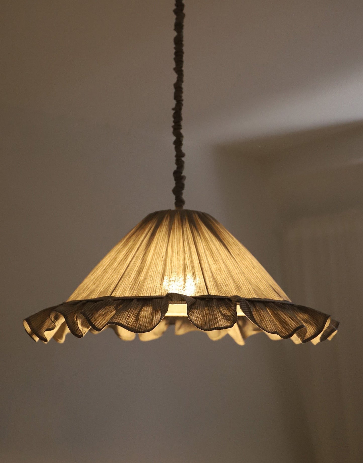 Emilia Pendant Light, Pleated Ruffle Lampshade, Grey Stripes