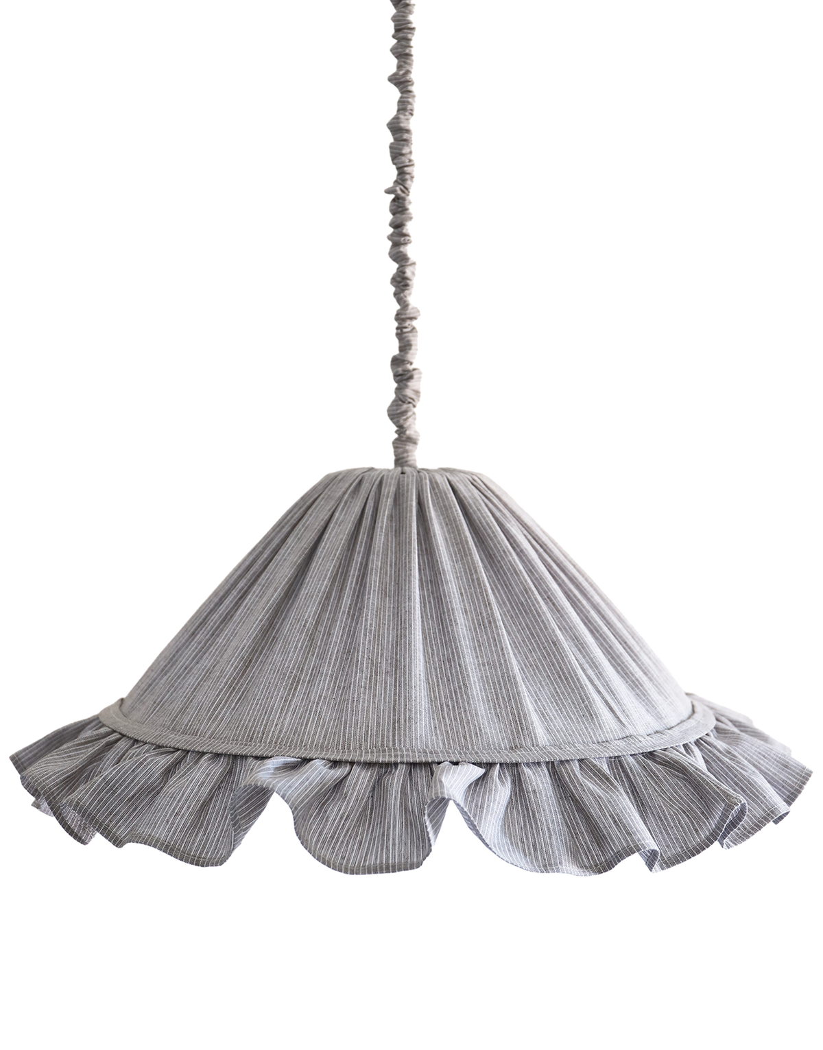 Emilia Pendant Light, Pleated Ruffle Lampshade, Grey Stripes