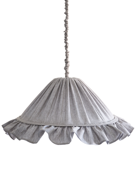Emilia Pendant Light, Pleated Ruffle Lampshade, Grey Stripes