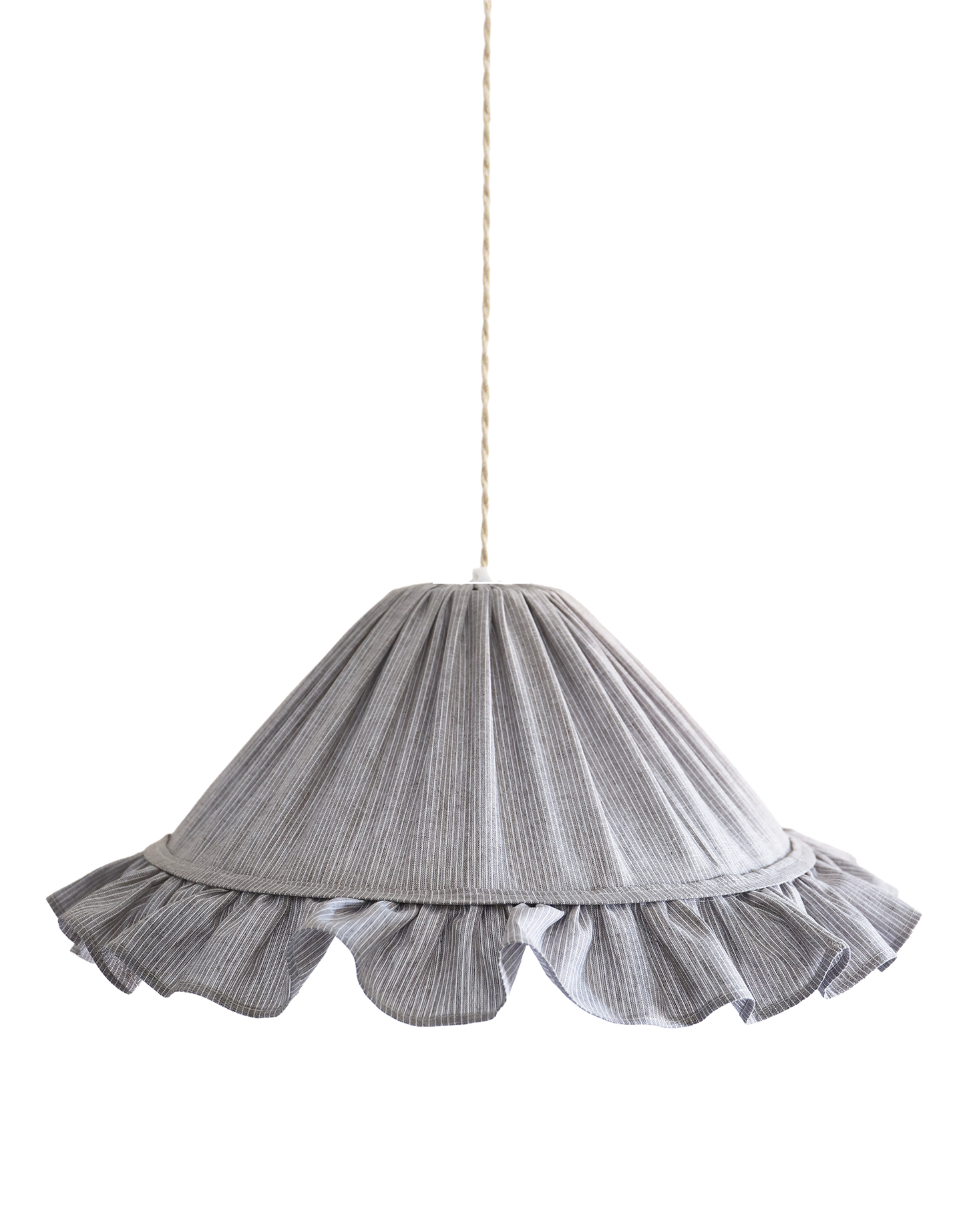 Emilia Pendant Light, Pleated Ruffle Lampshade, Grey Stripes
