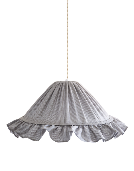 Emilia Pendant Light, Pleated Ruffle Lampshade, Grey Stripes