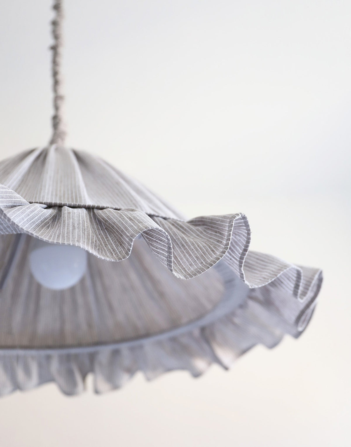 Emilia Pendant Light, Pleated Ruffle Lampshade, Grey Stripes