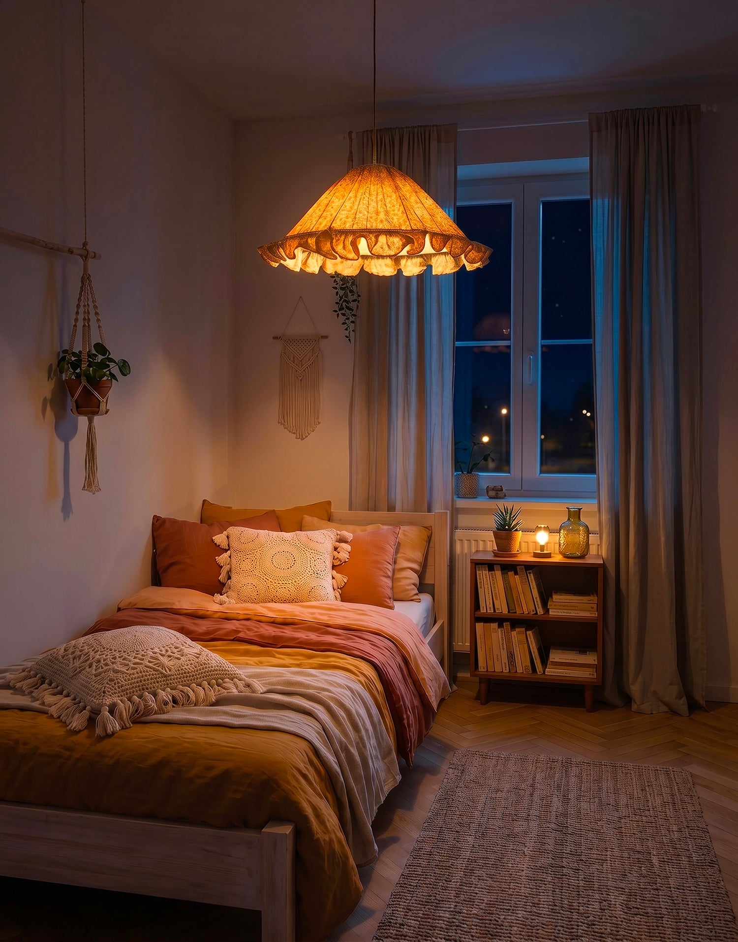 Conical Pendant Light With Ruffle Emilia “Fleurettes”
