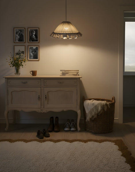 Conical Pendant Light With Ruffle Emilia “Petits Carreaux Beige”