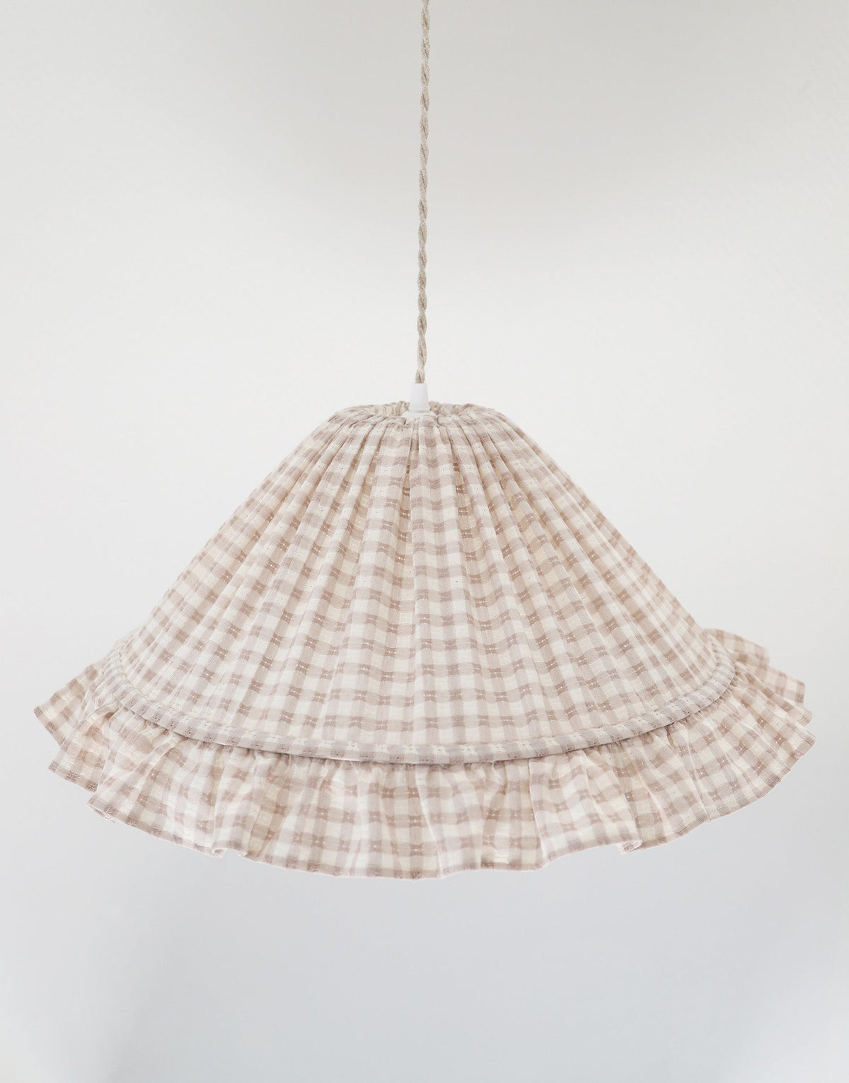 Conical Pendant Light With Ruffle Emilia “Petits Carreaux Beige”