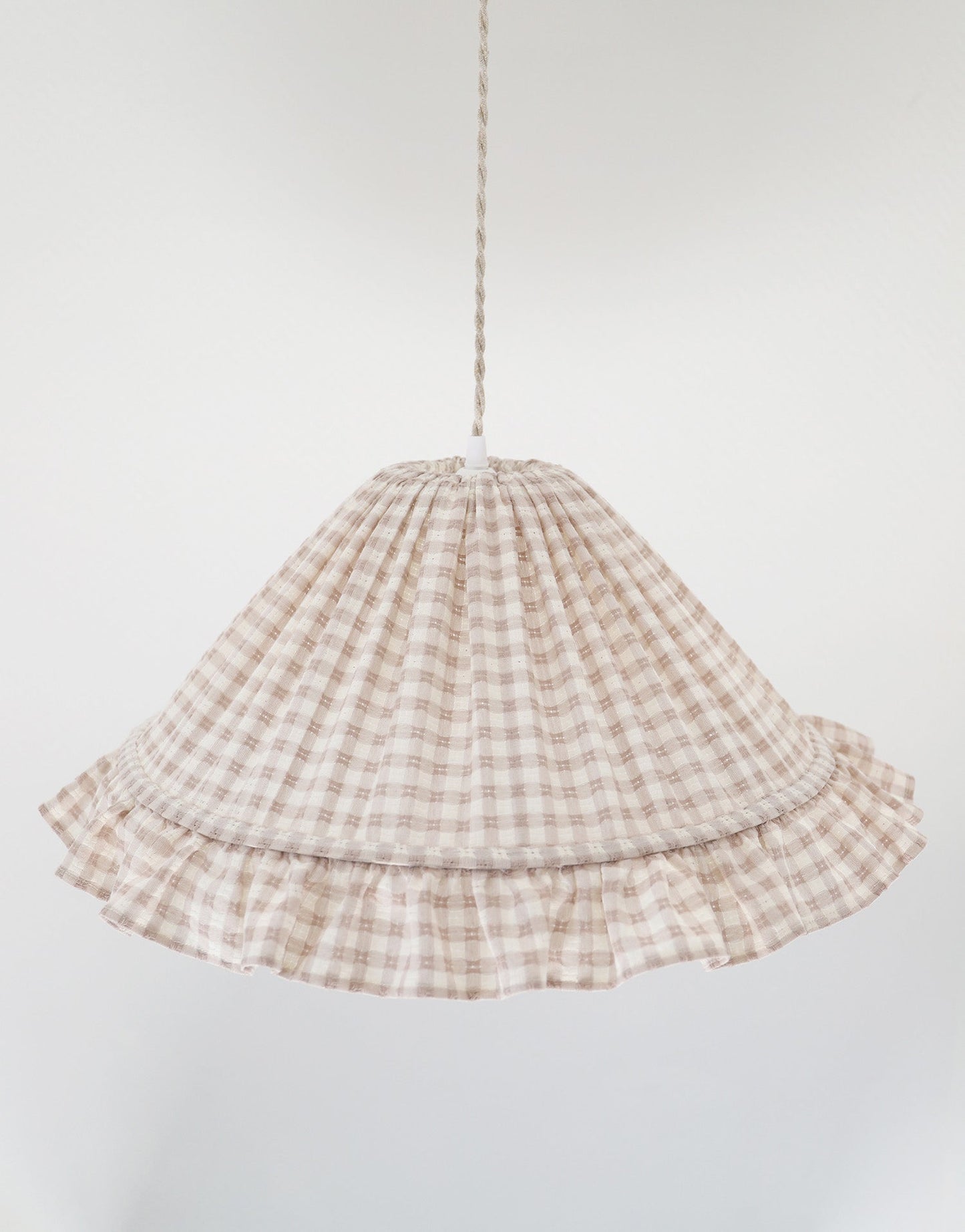 Conical Pendant Light With Ruffle Emilia “Petits Carreaux Beige”