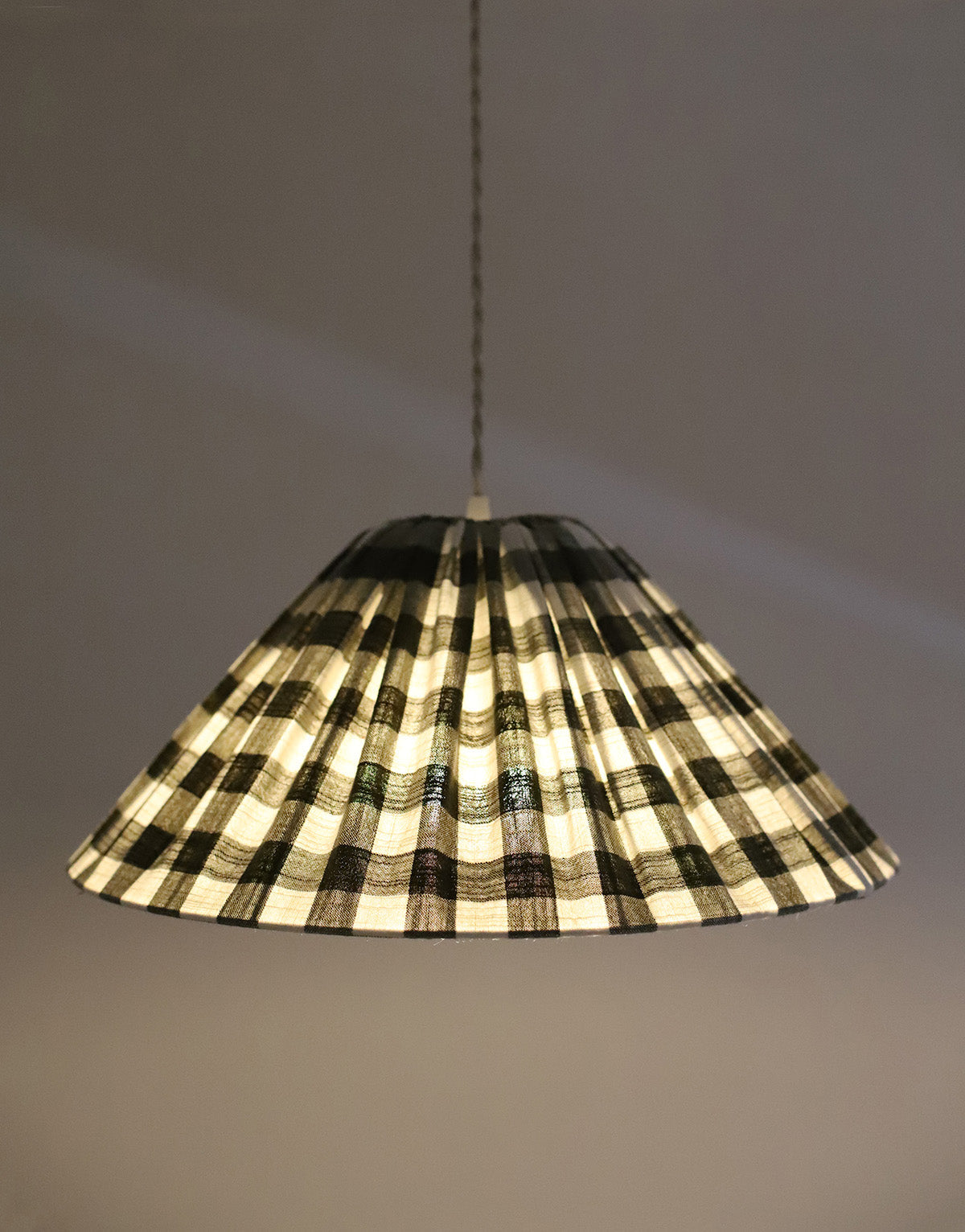 Malala Conical Pendant Light in Khaki with Large Check Pattern