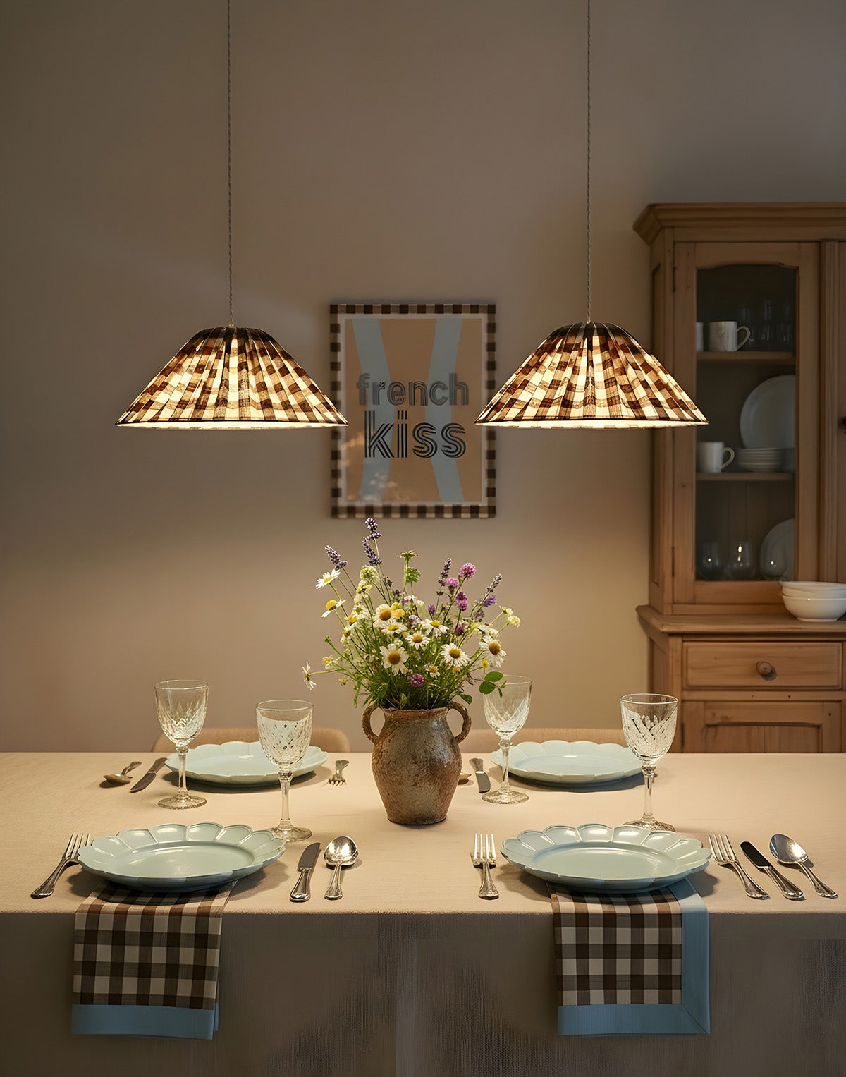 Conical Pendant Light Large Checks Malala ‘Terra’