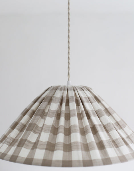 Malala Conical Pendant Light in Beige with Large Check Pattern
