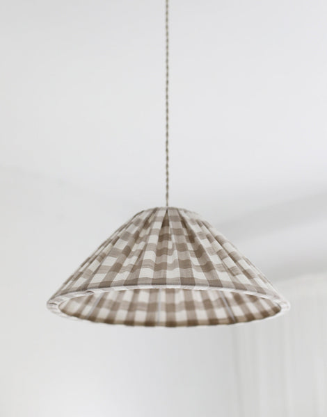 Malala Conical Pendant Light in Beige with Large Check Pattern
