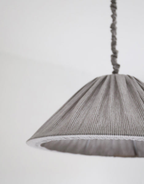 Malala Pleated Linen and Cotton Pendant Light - Fine Stripes Classic Grey