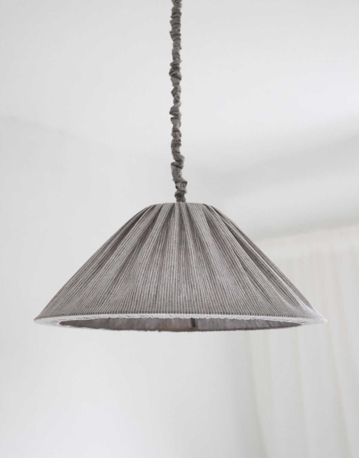 Malala Pleated Linen and Cotton Pendant Light - Fine Stripes Classic Grey