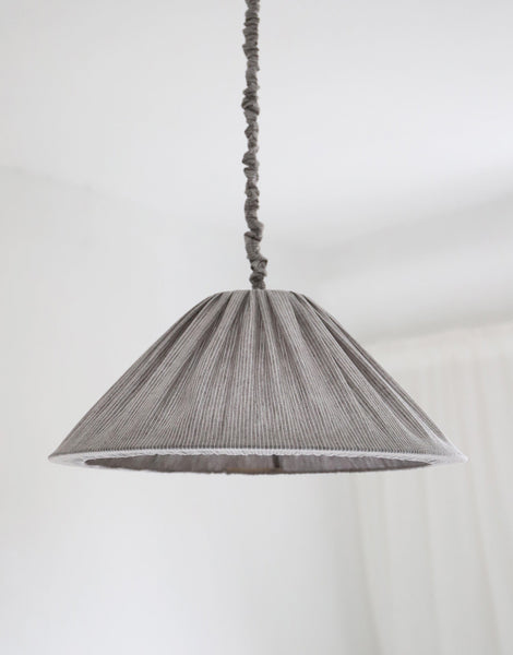 Malala Pleated Linen and Cotton Pendant Light - Fine Stripes Classic Grey