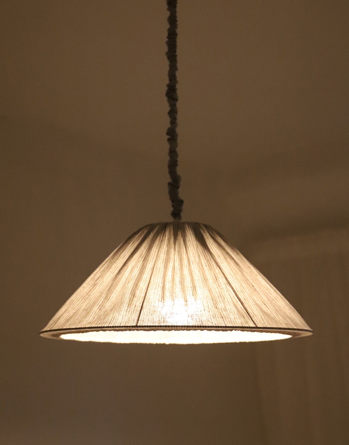 Malala Pleated Linen and Cotton Pendant Light - Fine Stripes Classic Grey