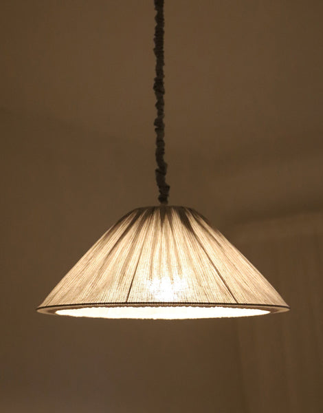Malala Pleated Linen and Cotton Pendant Light - Fine Stripes Classic Grey