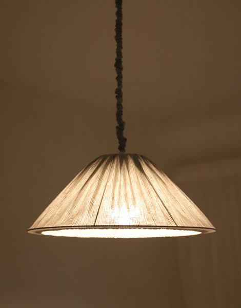 Malala Pleated Linen and Cotton Pendant Light - Fine Stripes Classic Grey