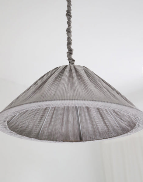 Malala Pleated Linen and Cotton Pendant Light - Fine Stripes Classic Grey