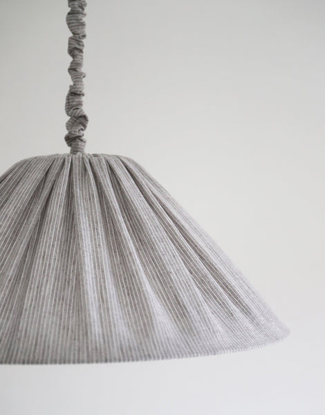 Malala Pleated Linen and Cotton Pendant Light - Fine Stripes Classic Grey