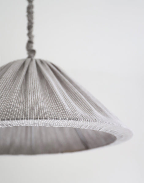 Malala Pleated Linen and Cotton Pendant Light - Fine Stripes Classic Grey