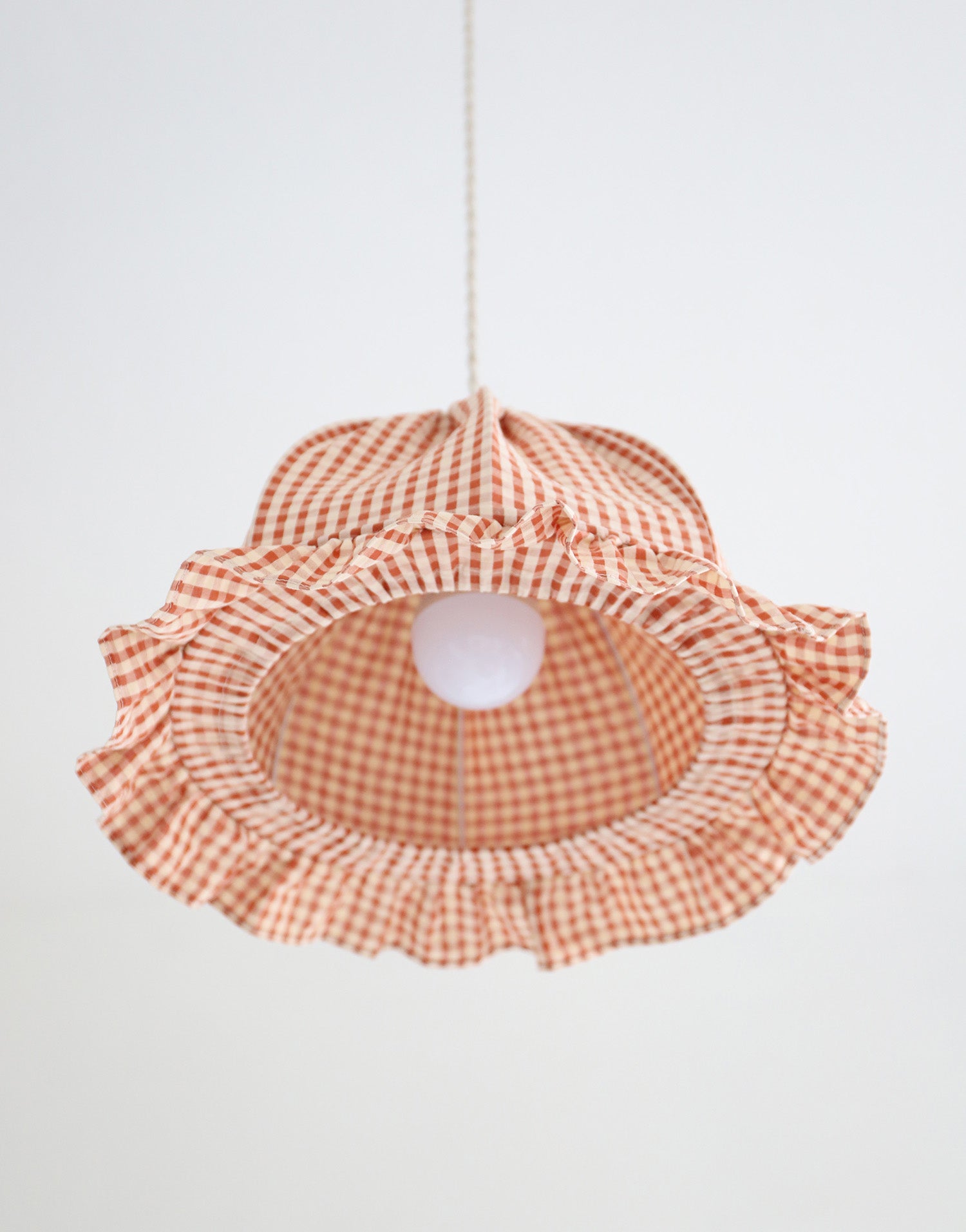 Rounded Dome Pendant Light with Ruffles, Margaret "Gingham" Print