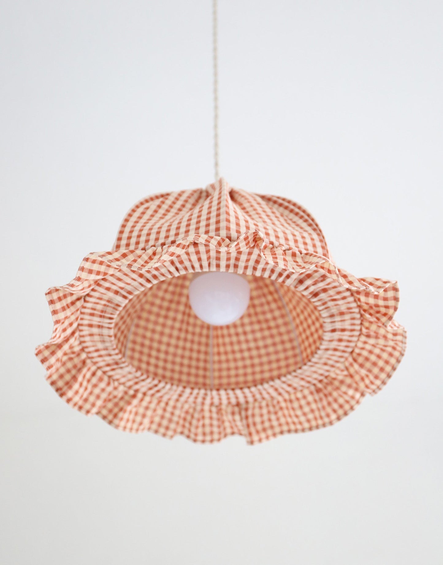 Rounded Dome Pendant Light with Ruffles, Margaret "Gingham" Print