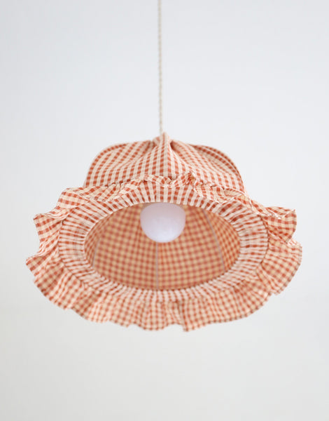 Rounded Dome Pendant Light with Ruffles, Margaret "Gingham" Print