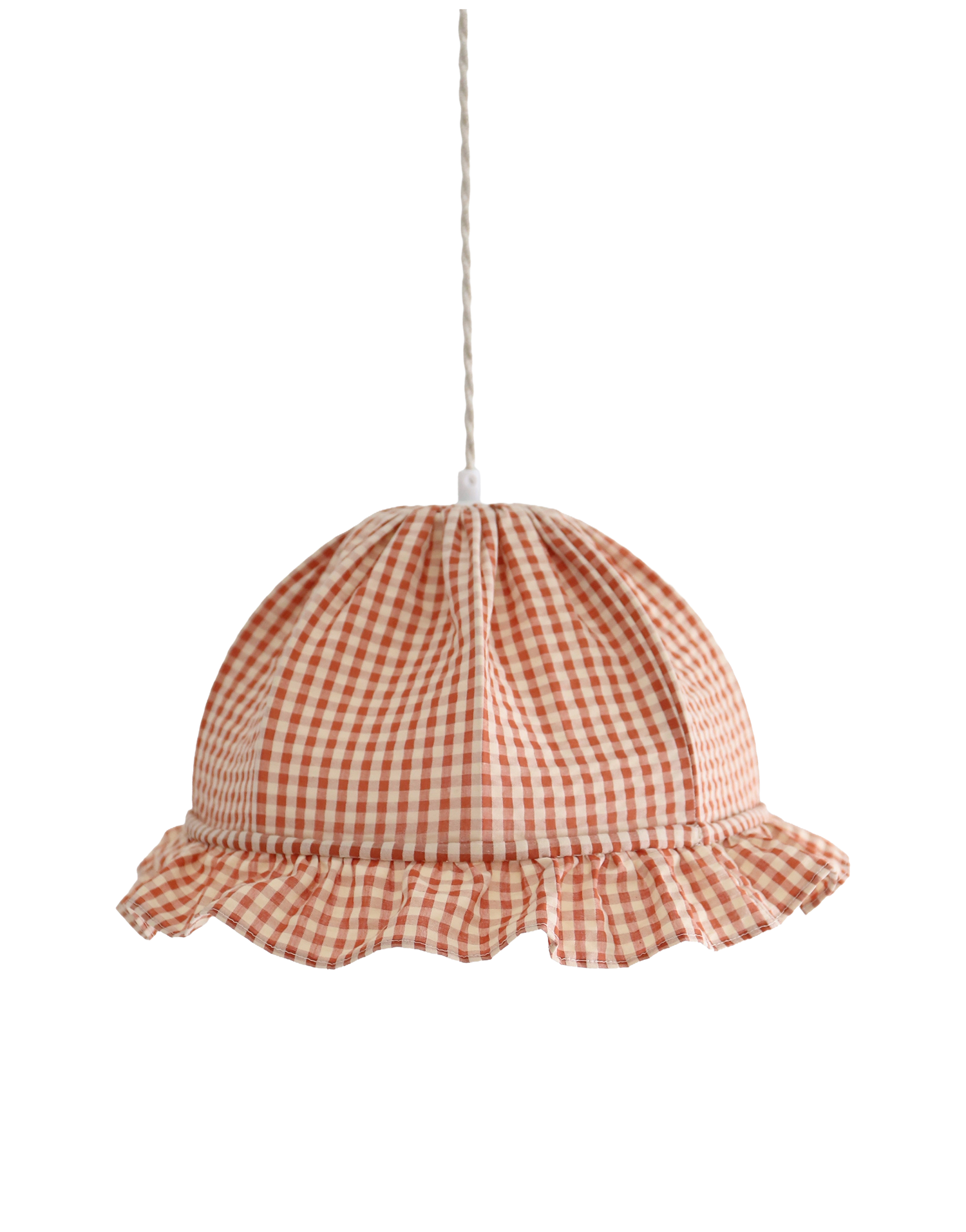 Rounded Dome Pendant Light with Ruffles, Margaret "Gingham" Print