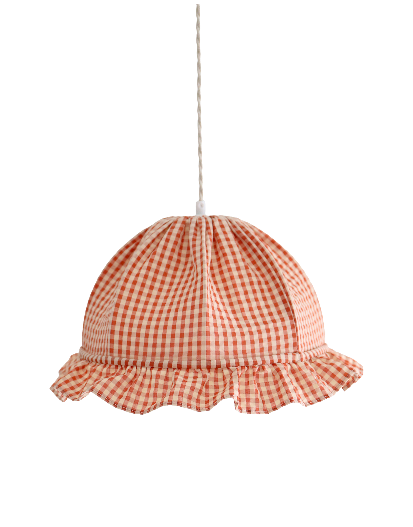 Rounded Dome Pendant Light with Ruffles, Margaret "Gingham" Print