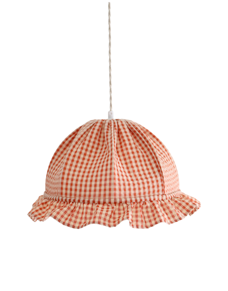 Rounded Dome Pendant Light with Ruffles, Margaret "Gingham" Print