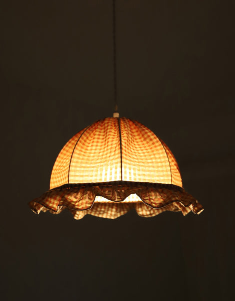 Rounded Dome Pendant Light with Ruffles, Margaret "Gingham" Print