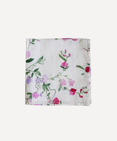 Linen napkin with floral print sweet peas