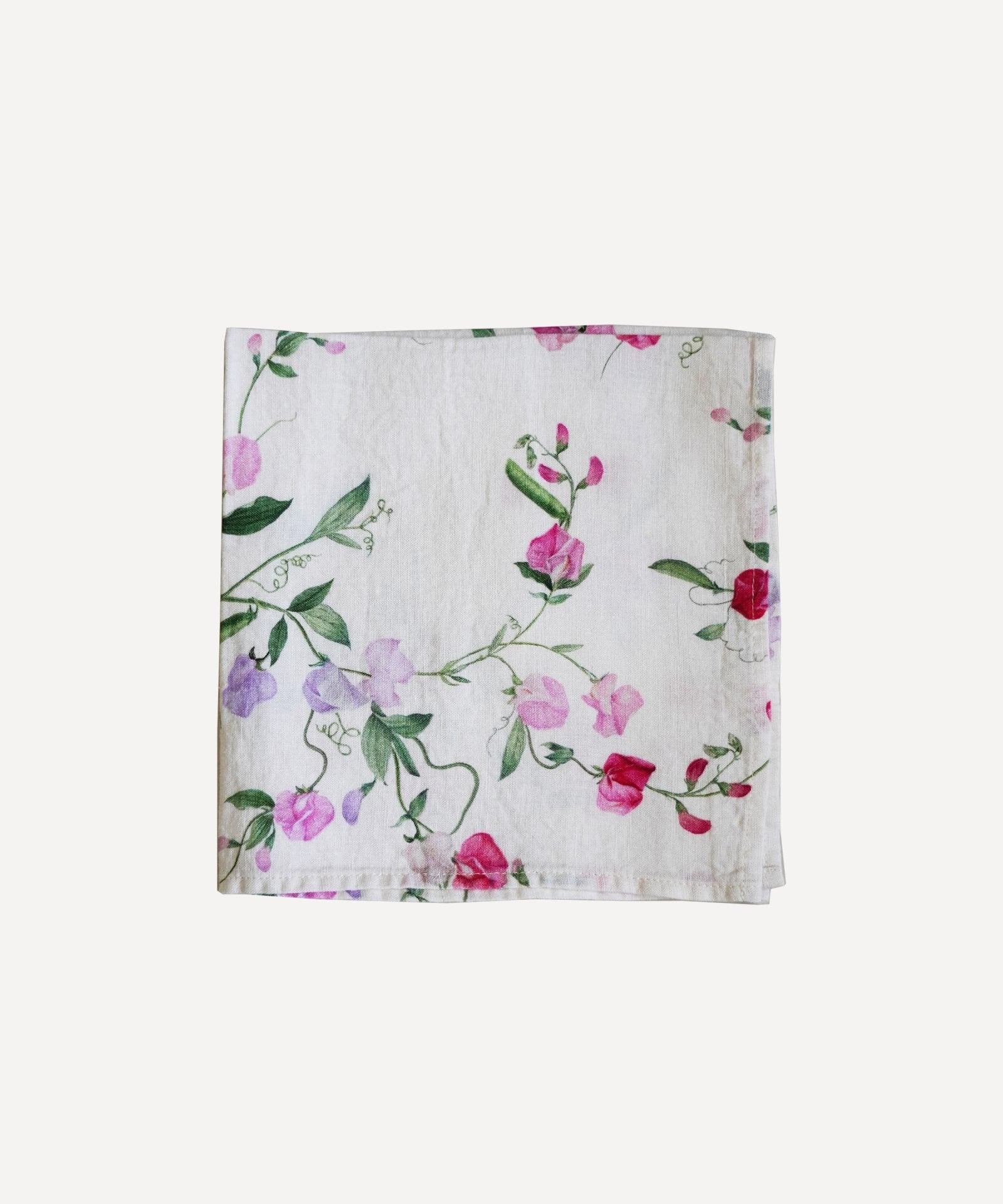 Linen napkin with floral print sweet peas