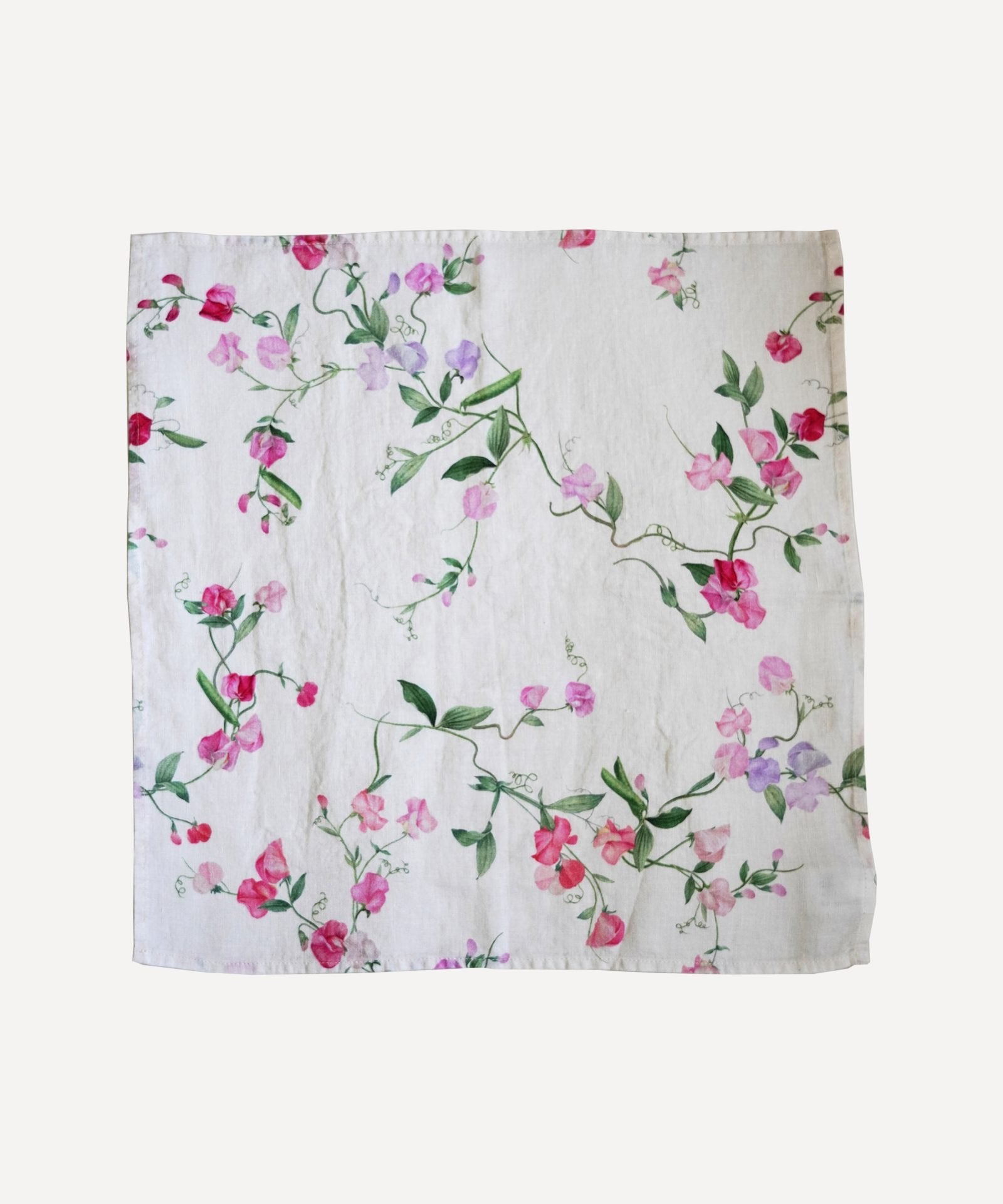 Linen napkin with floral print sweet peas