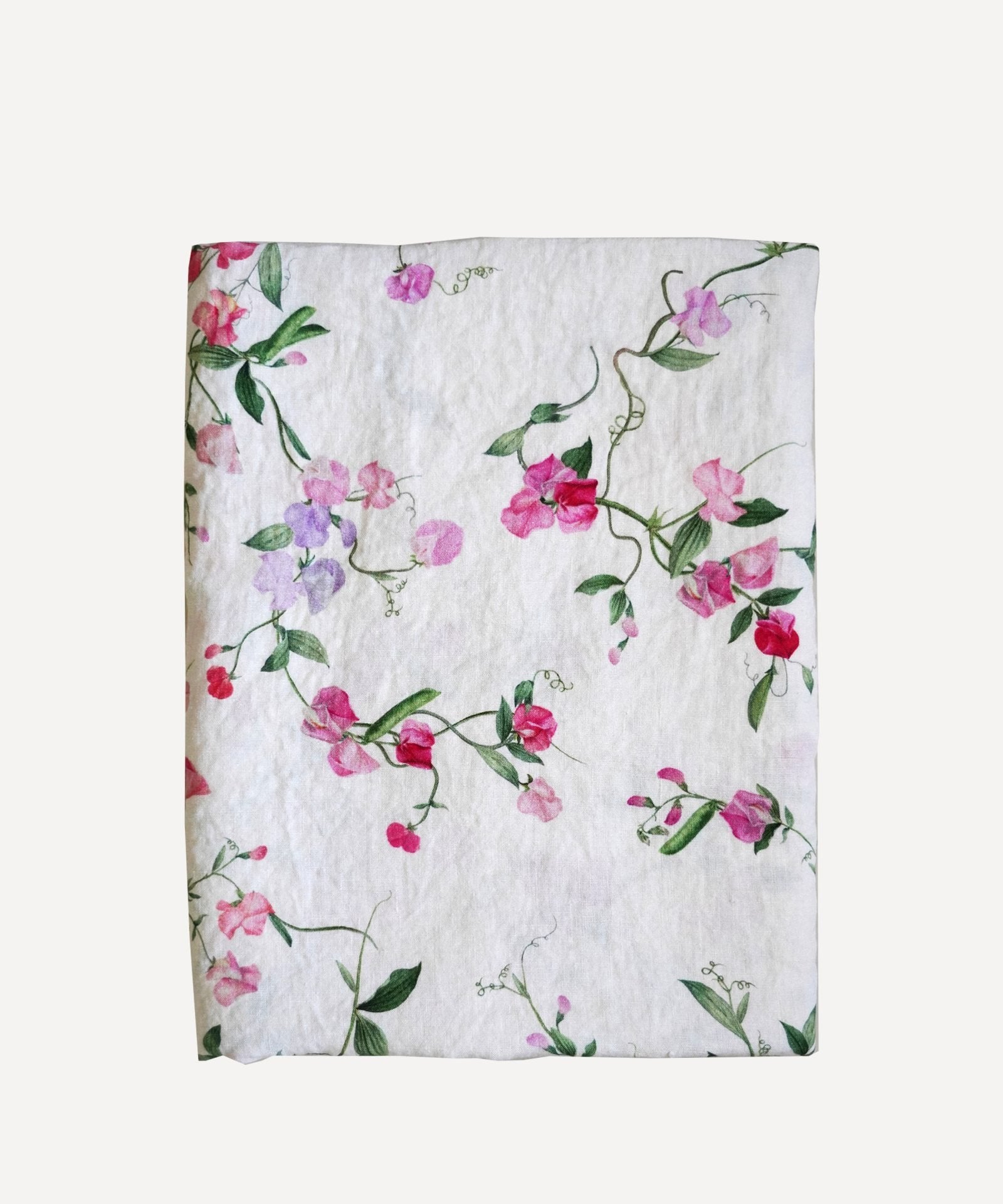 Linen tablecloth with floral print sweet peas