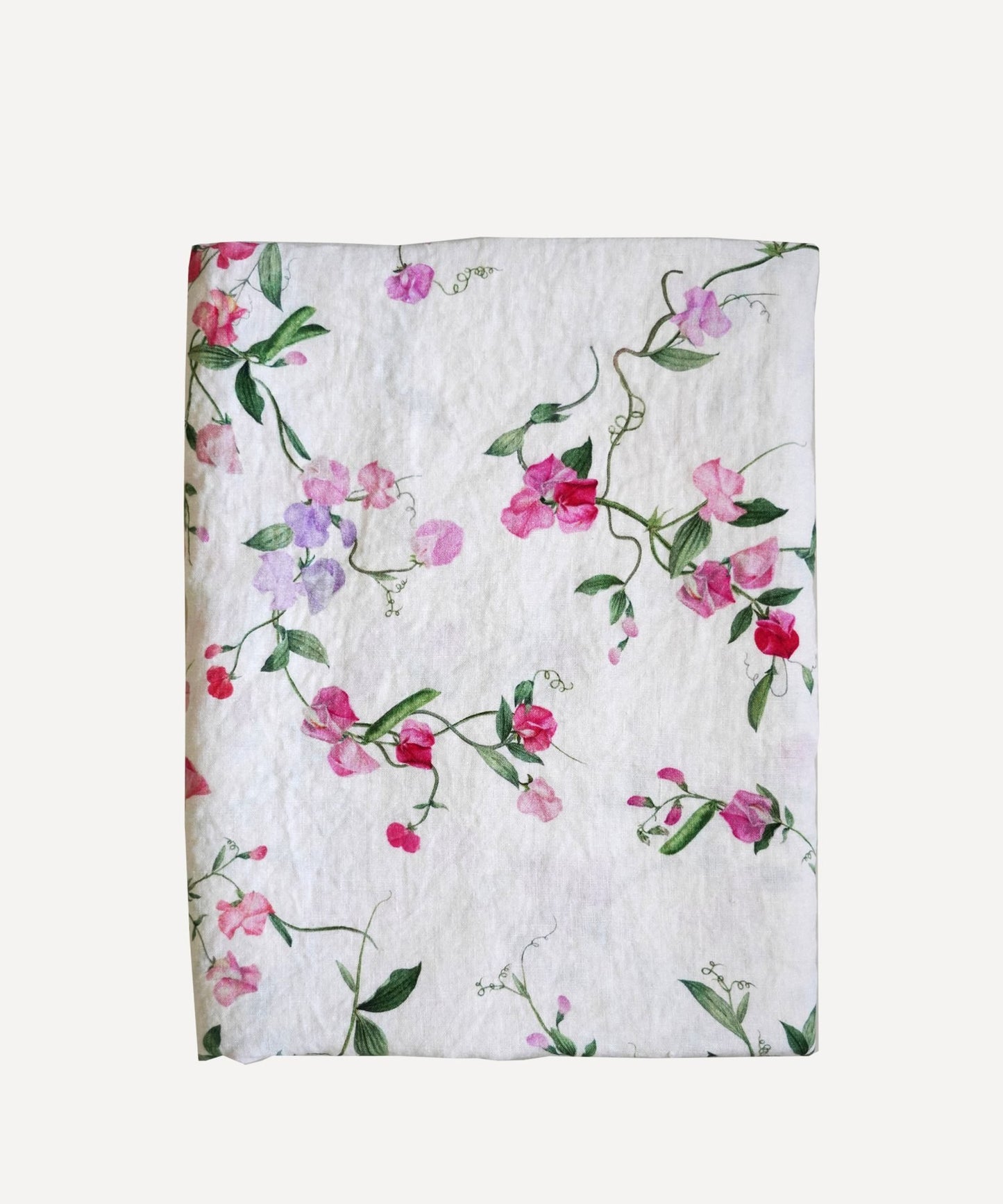 Linen tablecloth with floral print sweet peas
