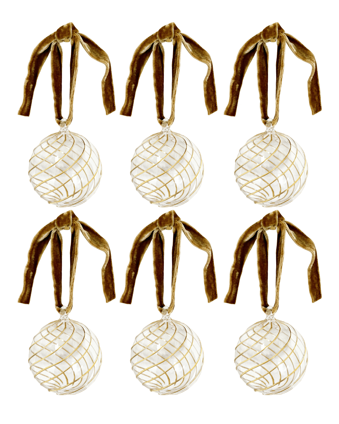 Box of Six Swirl Glass Baubles - Gold