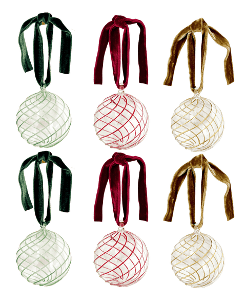 Box of Six Swirl Glass Baubles - Mix