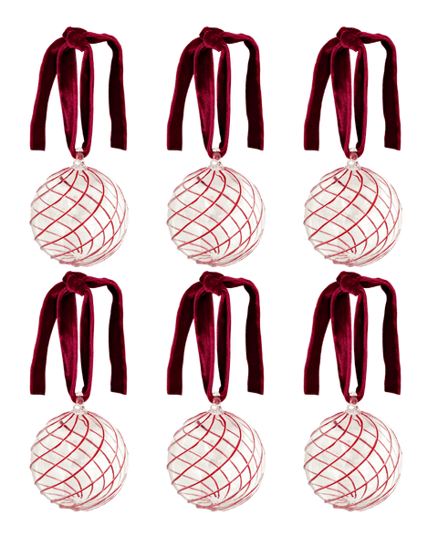 Box of Six Swirl Glass Baubles - Red