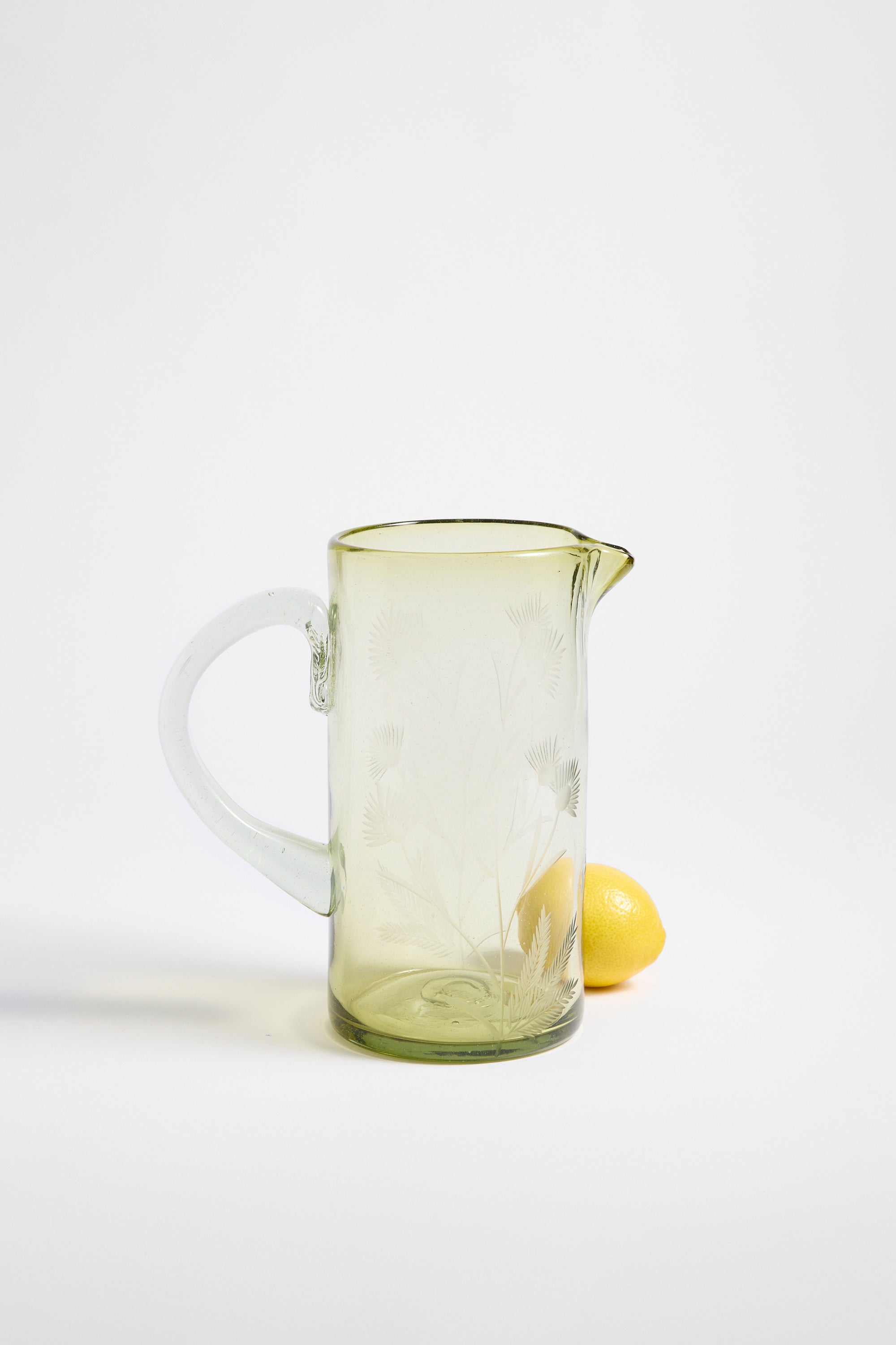 Etched Thistle Recycled Glassware, Pitcher