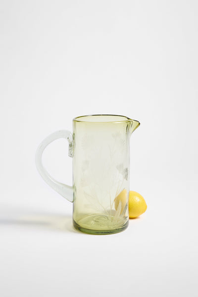 Etched Thistle Recycled Glassware, Pitcher