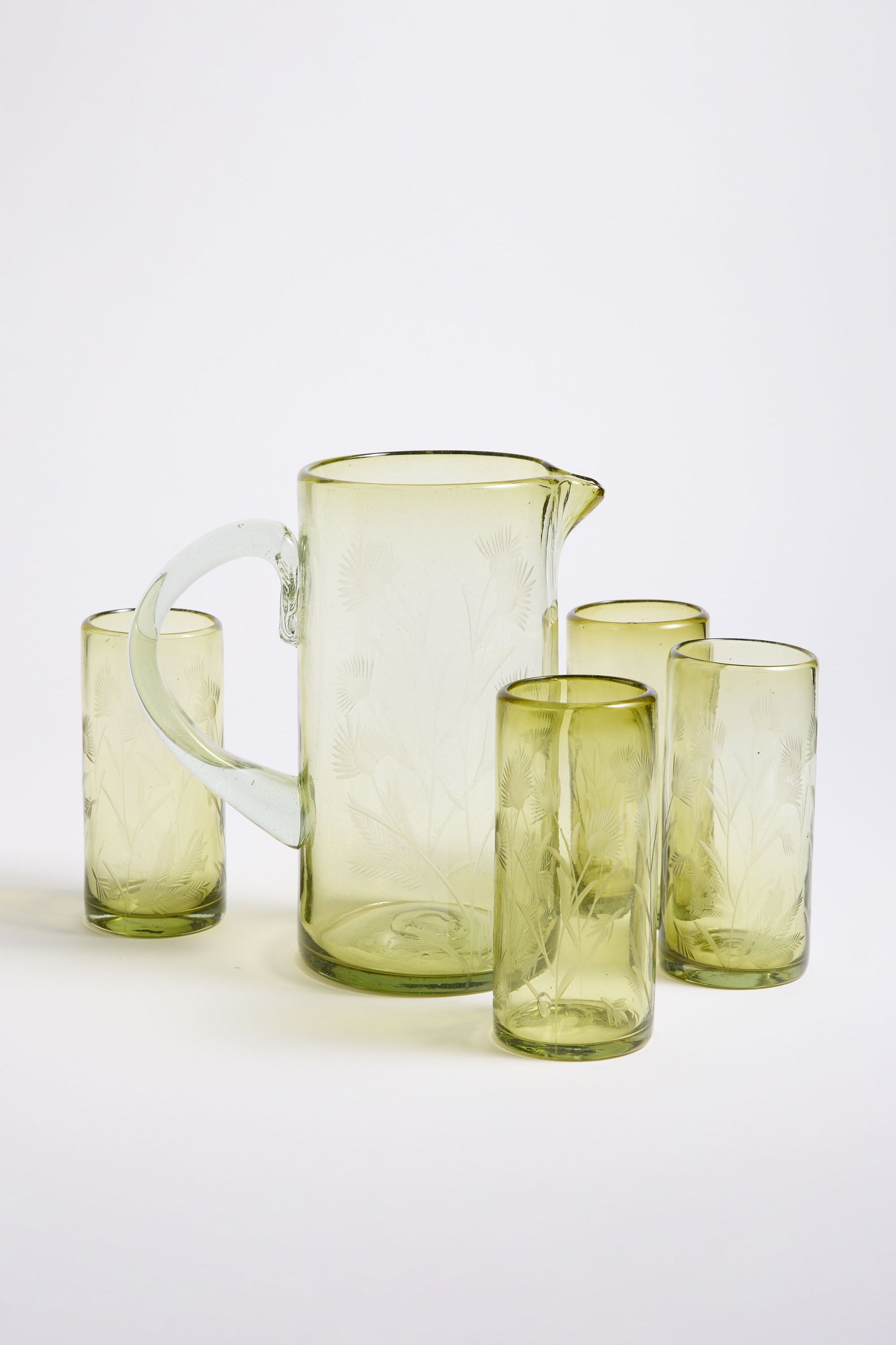 Etched Thistle Recycled Glassware, Pitcher